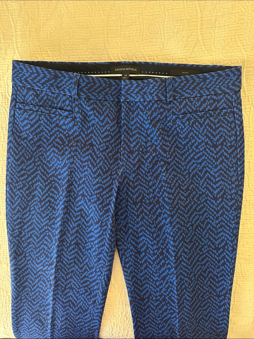 Banana Republic Navy and Royal Blue Zigzag Sloan Fit Print Pants